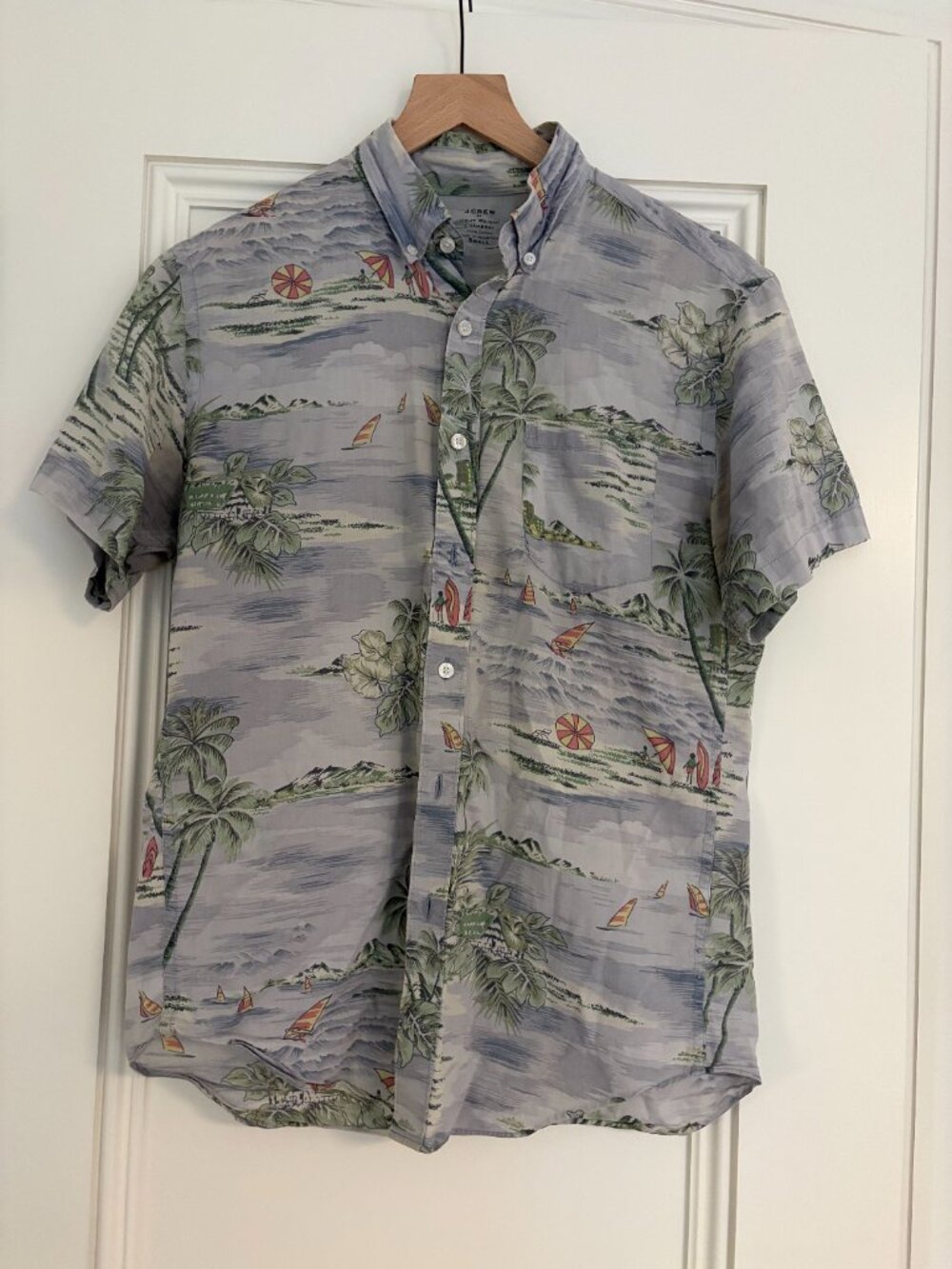 J.Crew Hawaiian Palm Print Chambray Shirt